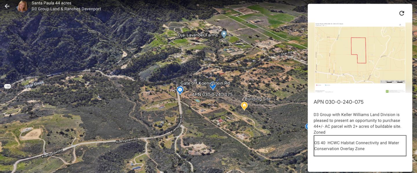 00 Koenigstein Road, OTHER - SEE REMARKS, California 93060, ,Lots And Land,For Sale,Koenigstein Road,40963571